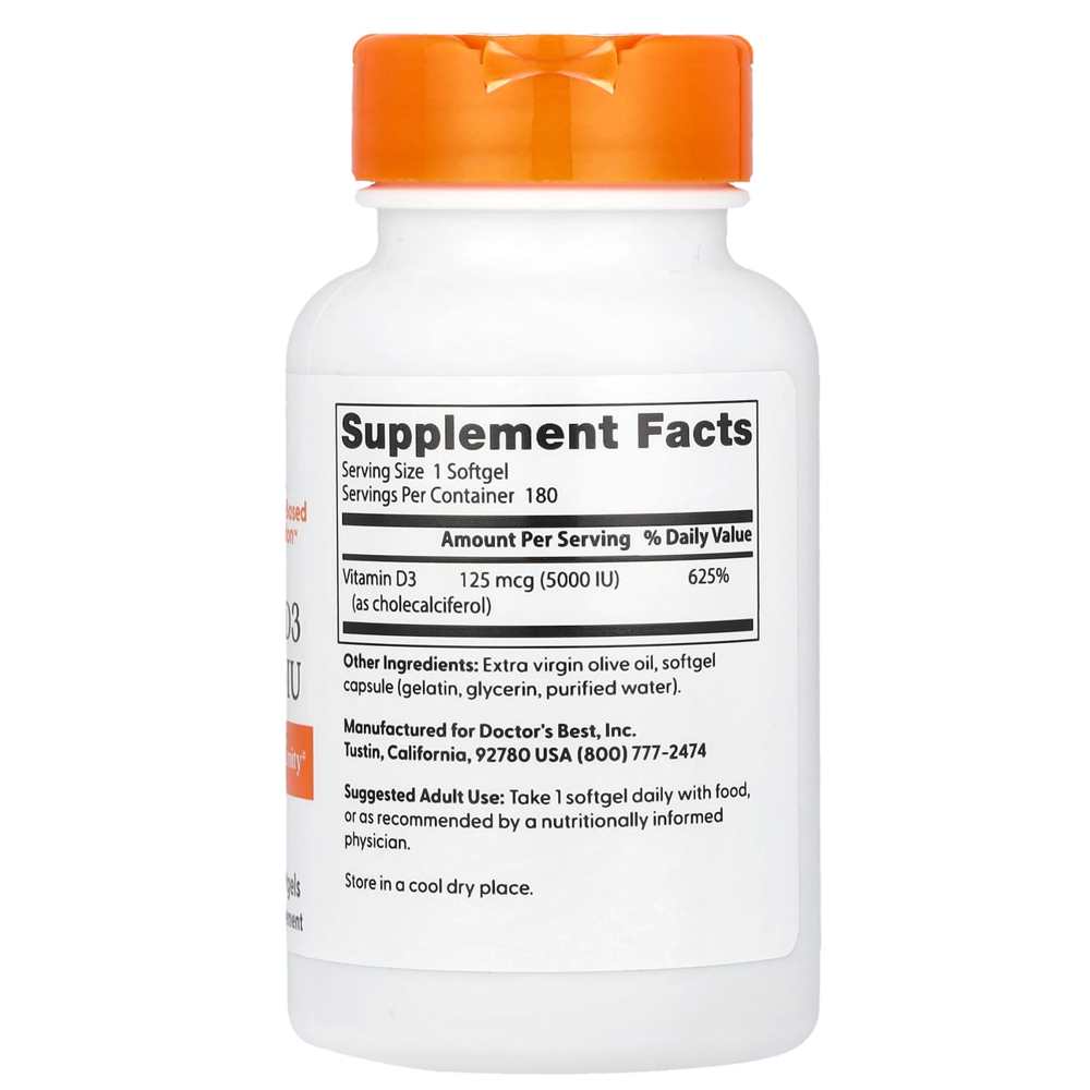 Doctor's Best Vitamin D3 125mcg (5000 Iu) Softgels 180 Count