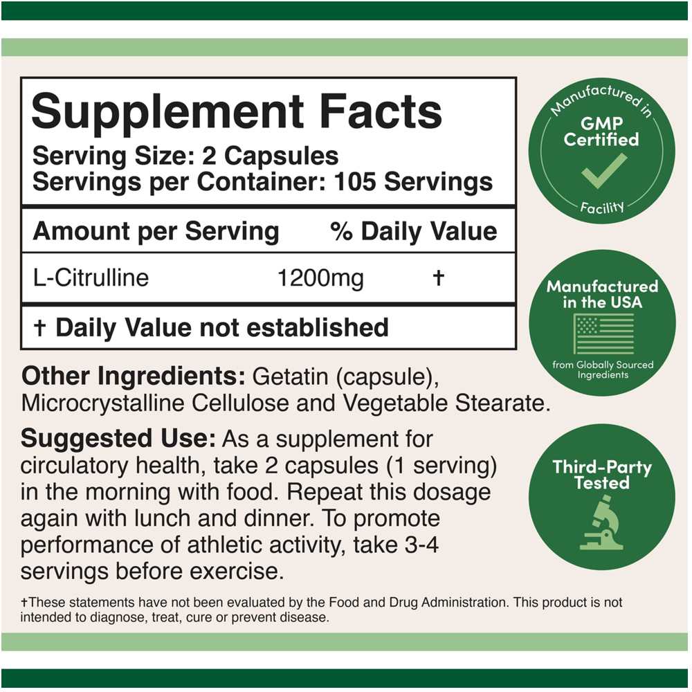 Double Wood L-Citrulline – 1200 Mg – 210 Capsules