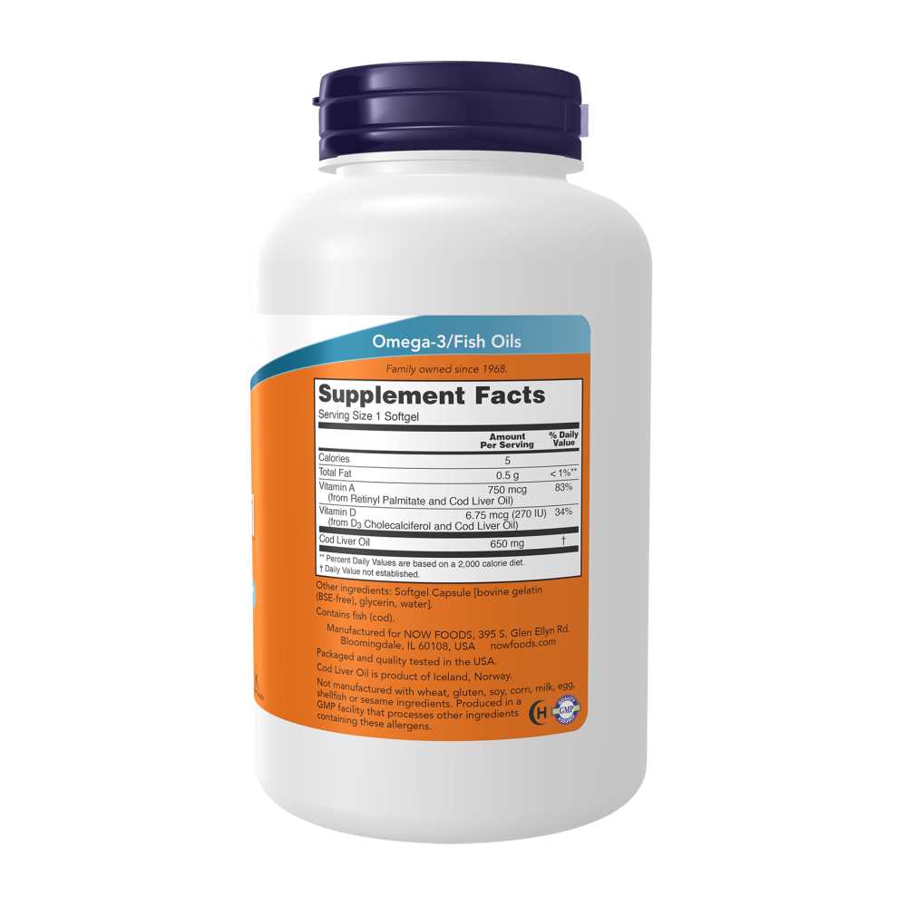 Now Foods Cod Liver Oil 650 Mg – 250 Softgels – Vitamins a & D3
