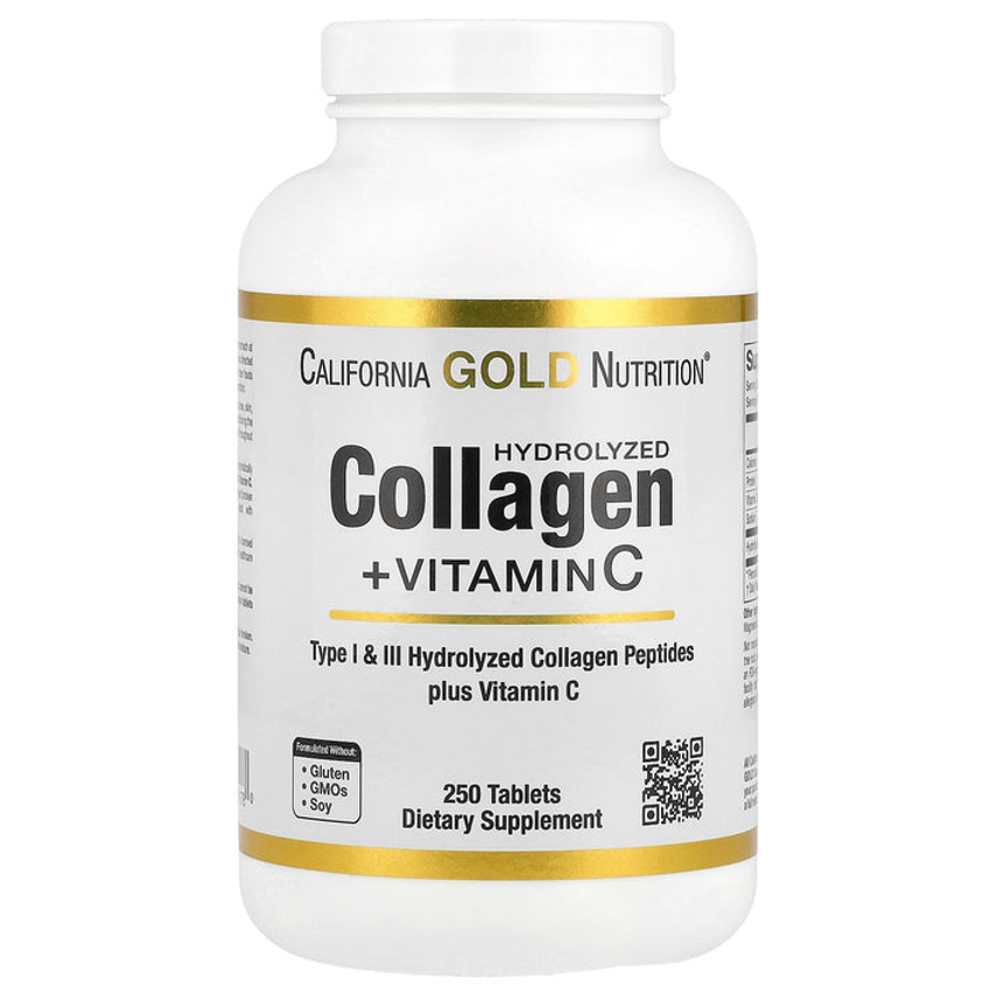 California Gold Nutrition – Hydrolyzed Collagen + Vitamin C | 250 Tablets | Skin & Joint Support