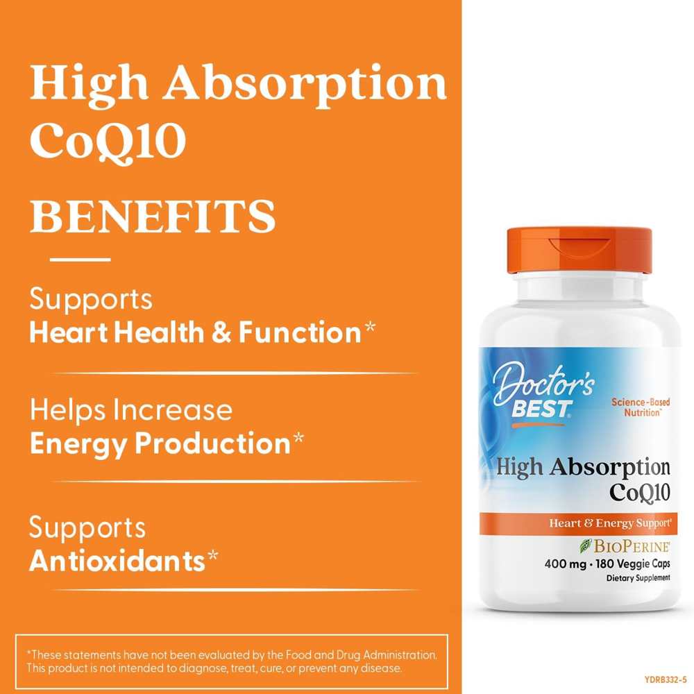 Doctor's Best High Absorption Co Q10 with Bio Perine, 400 Mg, 180 Veggie Caps