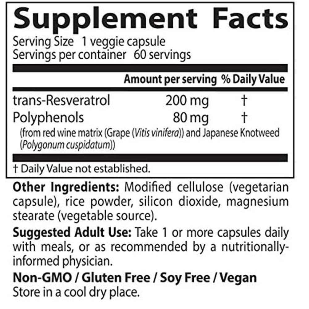 Doctor's Best Trans-Resveratrol 200 with Resvinol 200mg Veggie Caps 60 Count