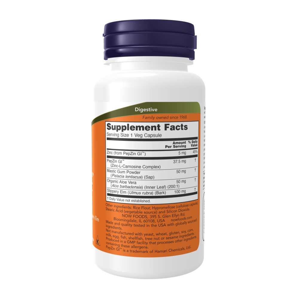 Now Foods Gastro Comfort™ with Pep Zin Gi – Digestive Health Formula with Mastic Gum, Aloe Vera & Slippery Elm – 60 Veg Capsules