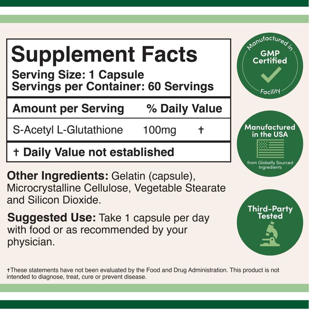 Double Wood S-Acetyl L-Glutathione – 100 Mg – 60 Capsules