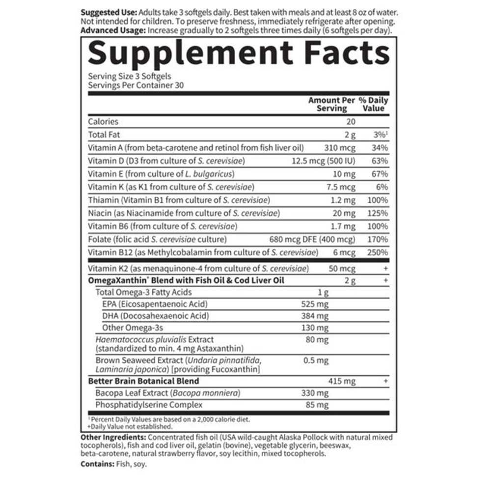 Garden of Life Oceans 3 Better Brain Omega-3 with Omega Xanthin 90 Softgels