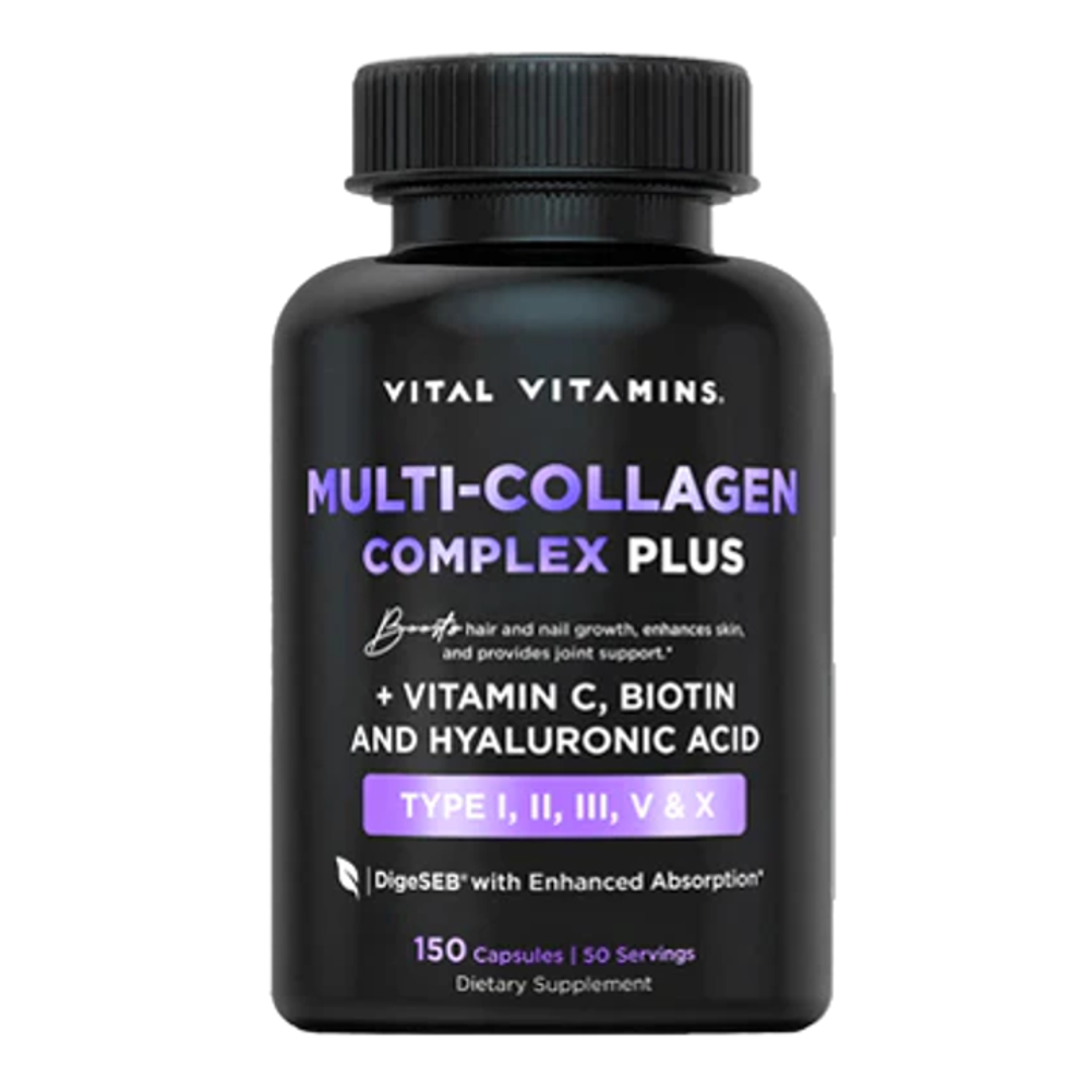 Vital Vitamins Multi-Collagen Complex Plus – Type I, II, III, V & X with Vitamin C, Biotin & Hyaluronic Acid – 150 Capsules