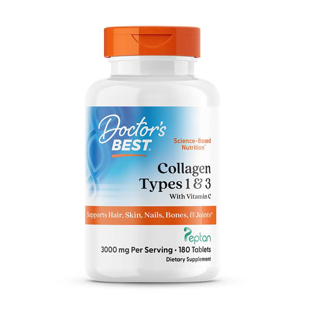 Doctor’s Best – Collagen 1 & 3 + Vitamin C | Peptan | 3000 Mg | 180 Tablets | Beauty & Mobility Support