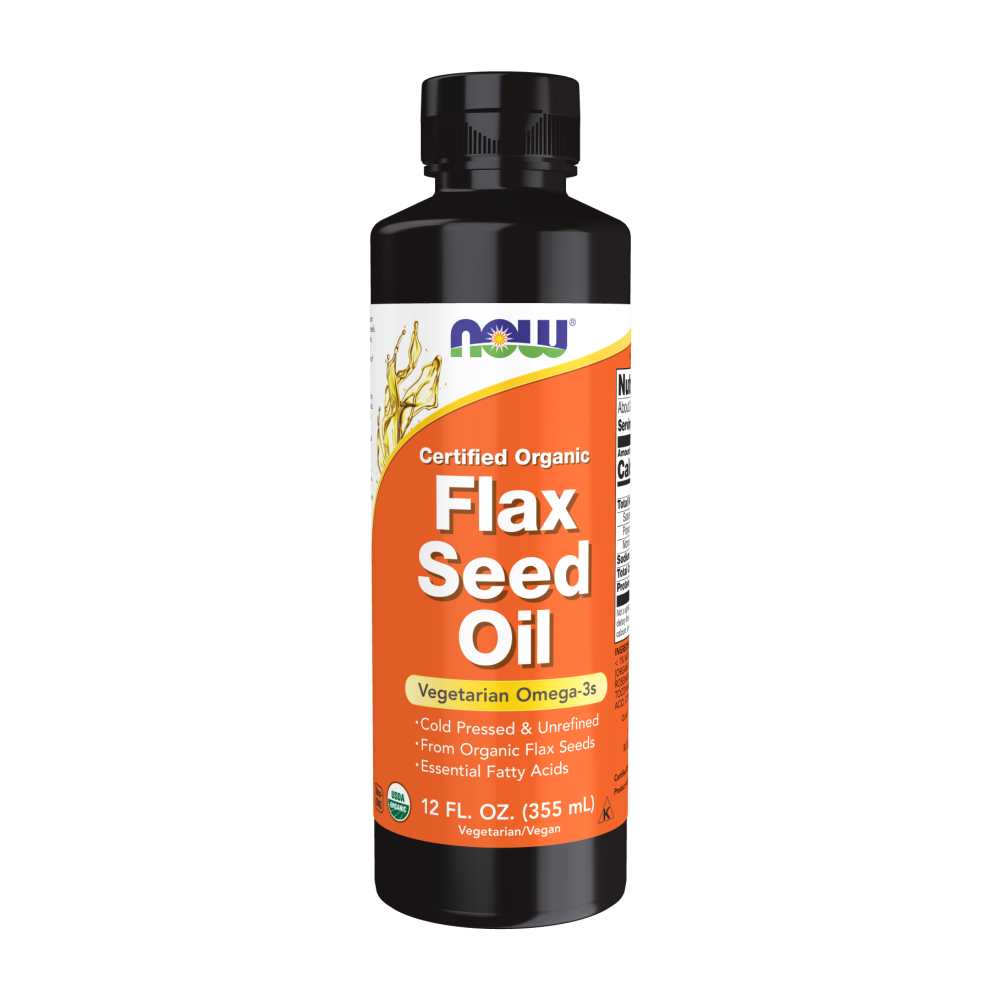 Now Foods Certified Organic Flax Seed Oil – Cold-Pressed & Unrefined Omega-3 Source – 12 Fl Oz (355 M L)