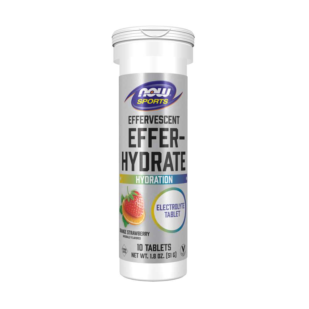 Now Sports Effer-Hydrate – Effervescent Electrolyte Formula – Orange Strawberry Tablets – 10 Tablets