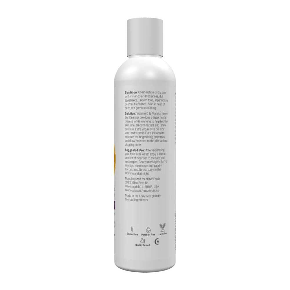 Now Foods Vitamin C & Manuka Honey Gel Cleanser – Brightening System – for Most Skin Types – 237 M L