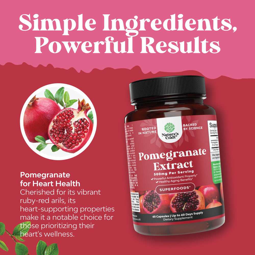 Nature's Craft Pomegranate Extract – 500mg per Serving | 60 Capsules | Antioxidant-Rich Superfood for Healthy Aging