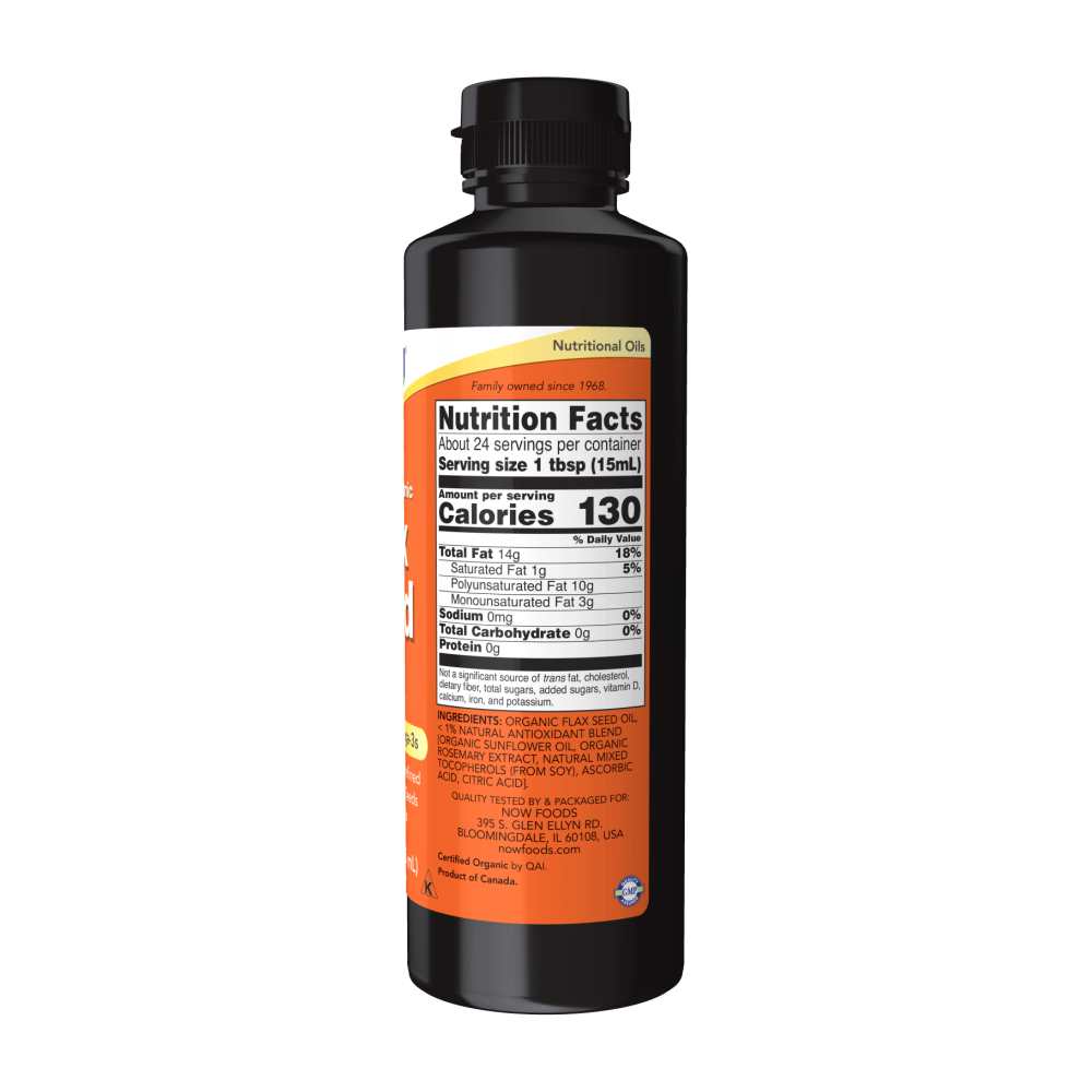 Now Foods Certified Organic Flax Seed Oil – Cold-Pressed & Unrefined Omega-3 Source – 12 Fl Oz (355 M L)