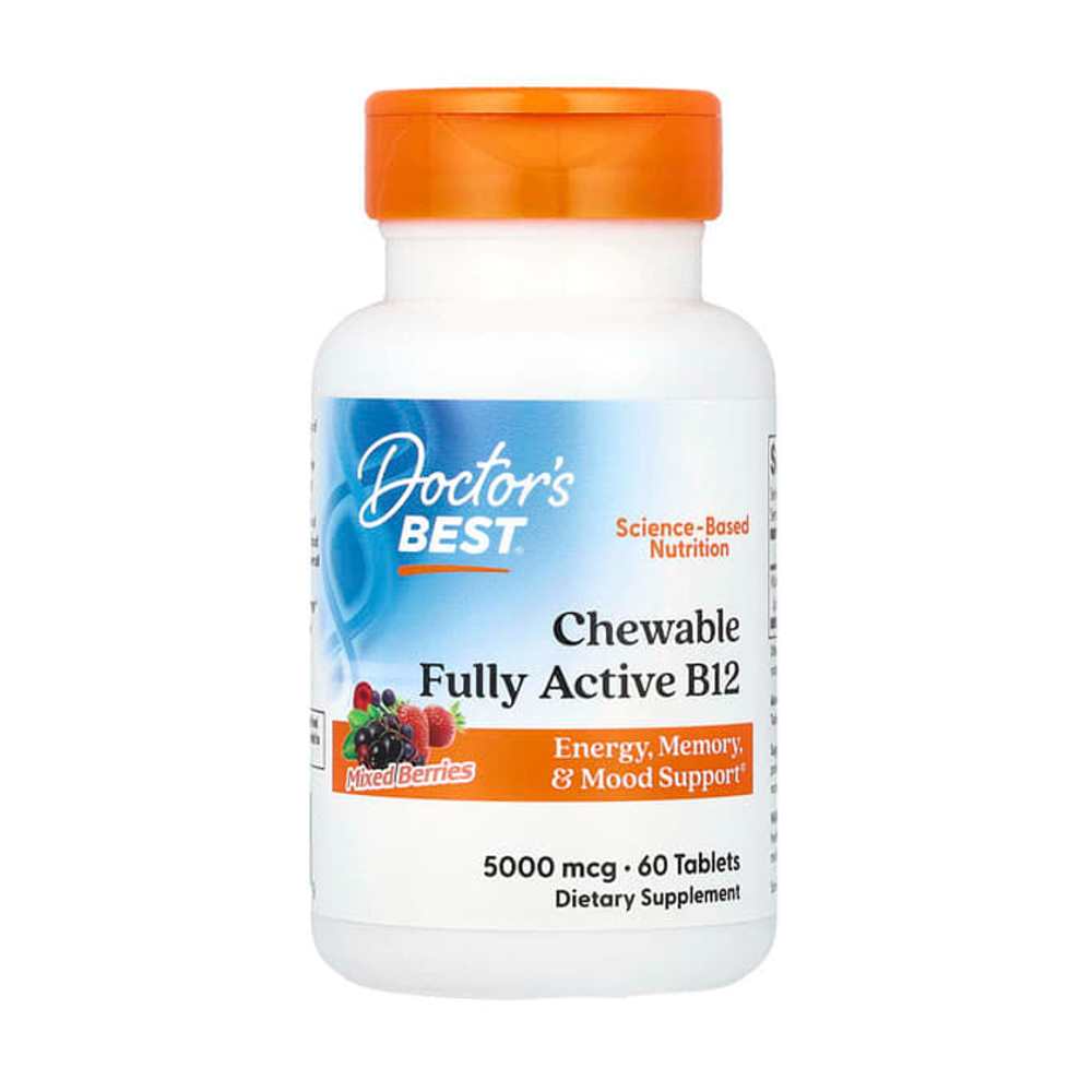 Doctor's Best Chewable Fully Active B12, Mixed Berries , 5,000 Mcg, 60 Tablets