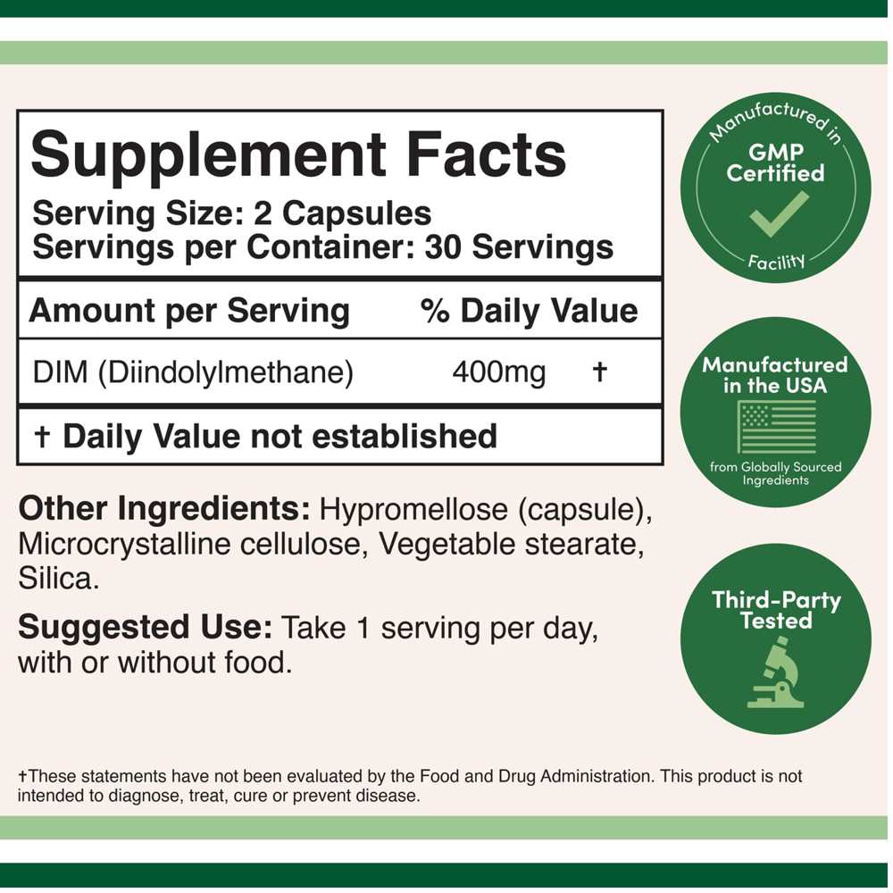 Double Wood DIM (Diindolylmethane) – 400mg Metabolism & Balance Support | 60 Capsules