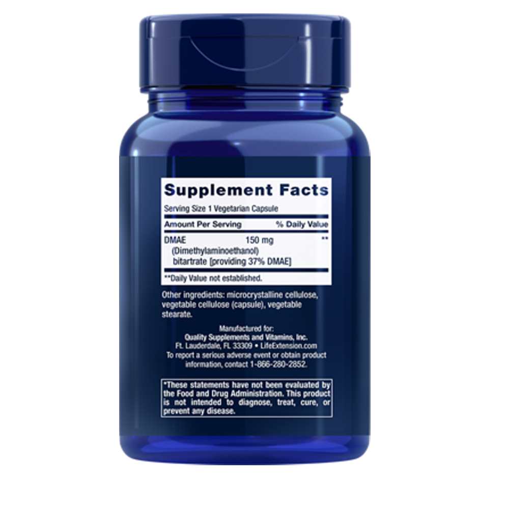 Life Extension Dmae Bitartrate Dimethylaminoethanol 150 Mg – 200 Vegetarian Capsules