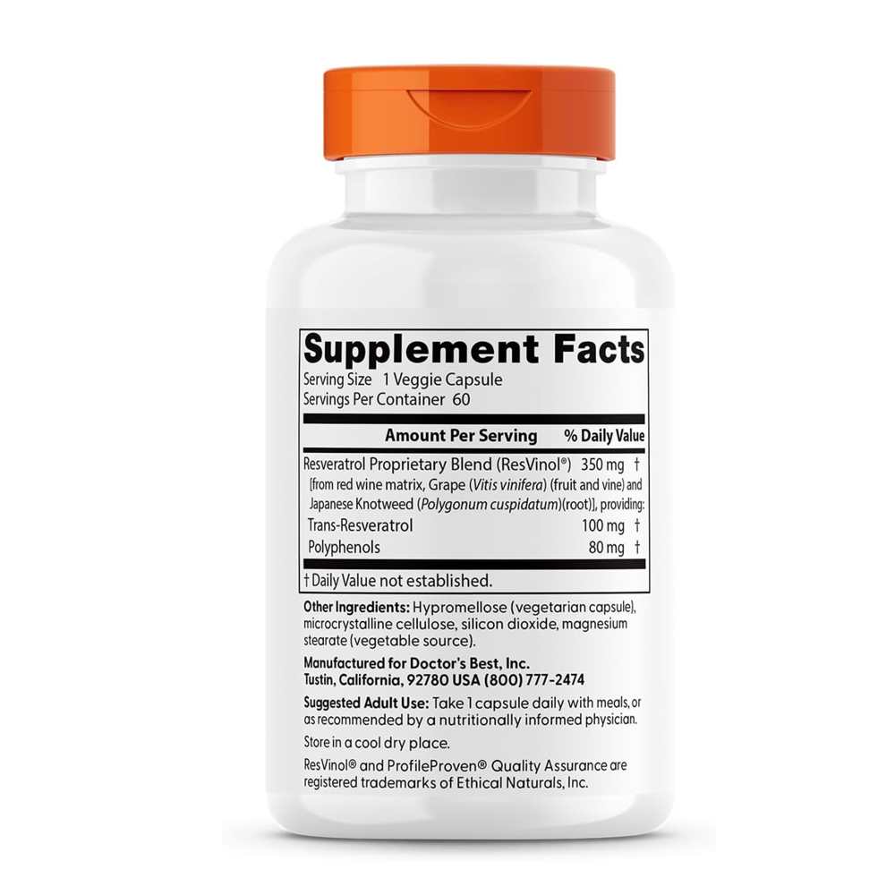 Doctor's Best Trans-Resveratrol 100 with Res Vinol 100mg Veggie Caps 60 Count