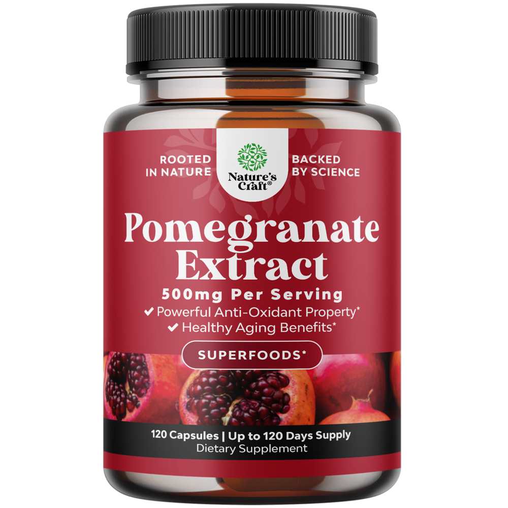 Nature's Craft Pomegranate Extract – 500mg per Serving | 60 Capsules | Antioxidant-Rich Superfood for Healthy Aging