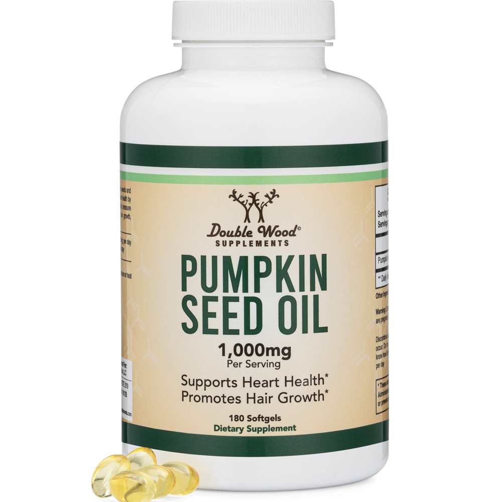 Double Wood Pumpkin Seed Oil – 1000mg Cold-Pressed Formula for Cardiovascular & Hair Health | 180 Softgels