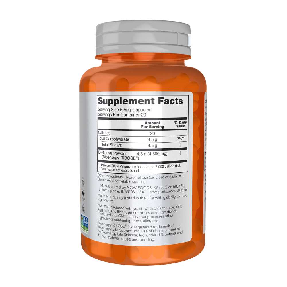 Now Sports D-Ribose 750mg Veg Capsules 120 Count