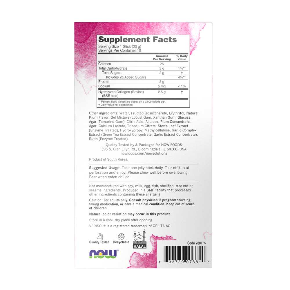 Now Foods Collagen Jelly Beauty Complex – Sweet Plum Flavor 10 Jelly Sticks (net Wt. 200 G / 7.05 Oz.)
