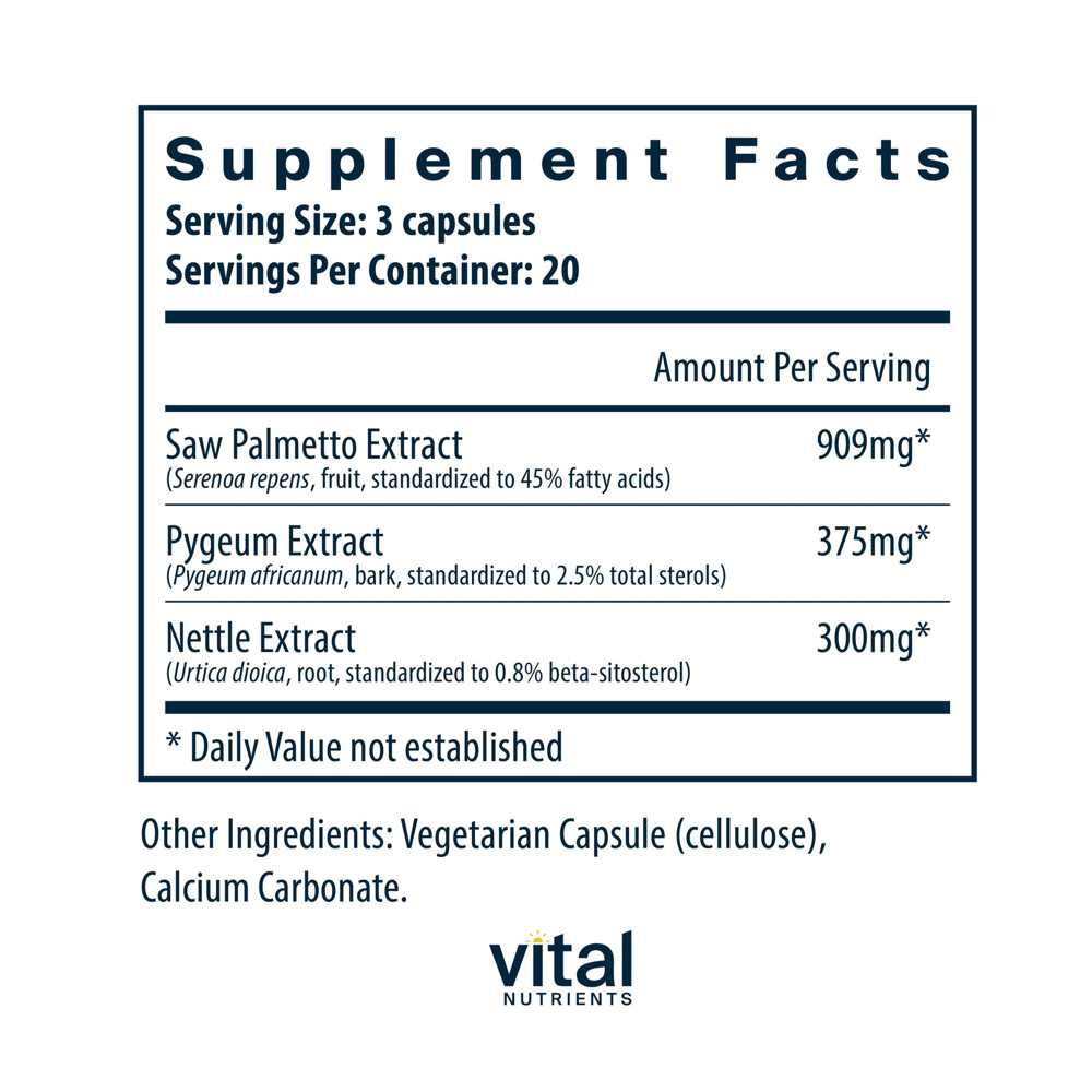 Vital Nutrients Saw Palmetto Pygeum Nettle Root 60 Caps