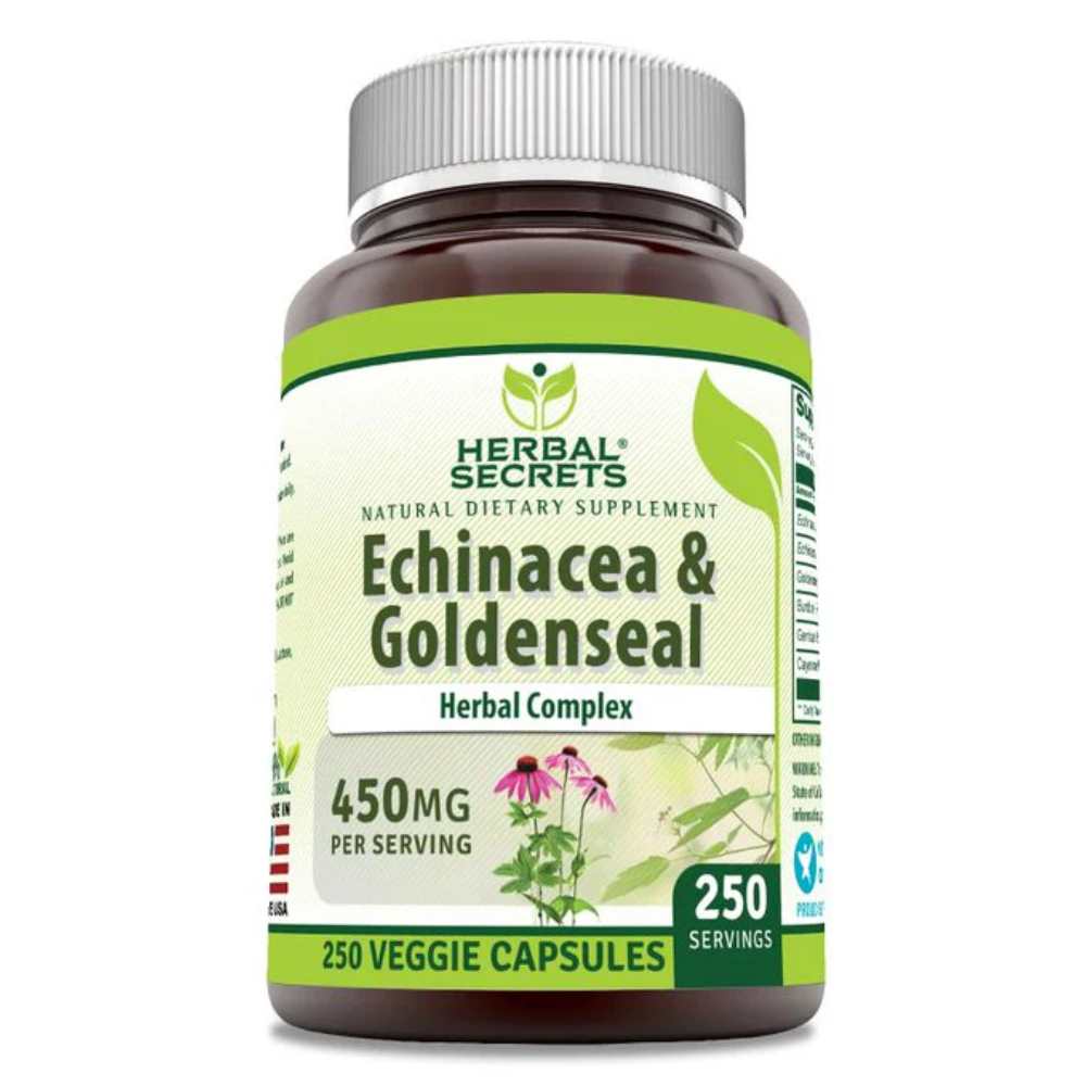Herbal Secrets Echinacea & Goldenseal Root 450 Mg 250 Veggie Capsules