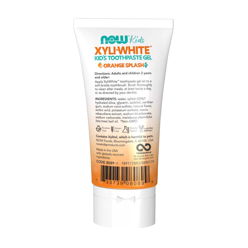 Now Foods Xyli-White Kid's Toothpaste Gel – Orange Splash – Fluoride & Sls-Free Formula – 3 Oz (85 G)