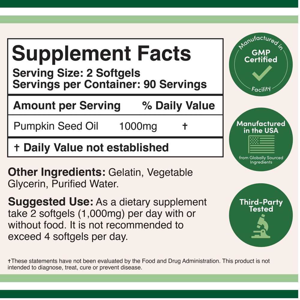 Double Wood Pumpkin Seed Oil – 1000mg Cold-Pressed Formula for Cardiovascular & Hair Health | 180 Softgels