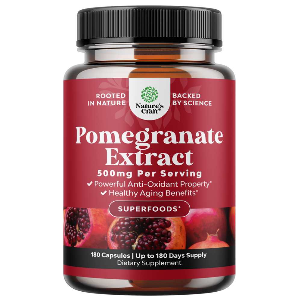 Nature's Craft Pomegranate Extract – 500mg per Serving | 60 Capsules | Antioxidant-Rich Superfood for Healthy Aging