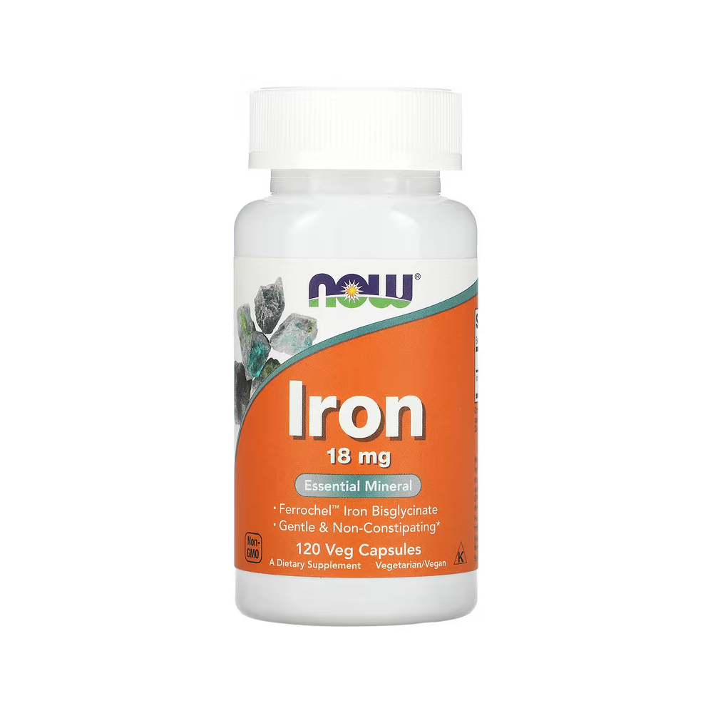 NOW Foods Iron 18mg - Ferrochel Iron Bisglycinate - 120 Veg Capsules