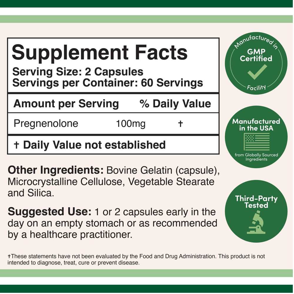 Double Wood Pregnenolone 100mg – 120 Capsules – Cognitive Support