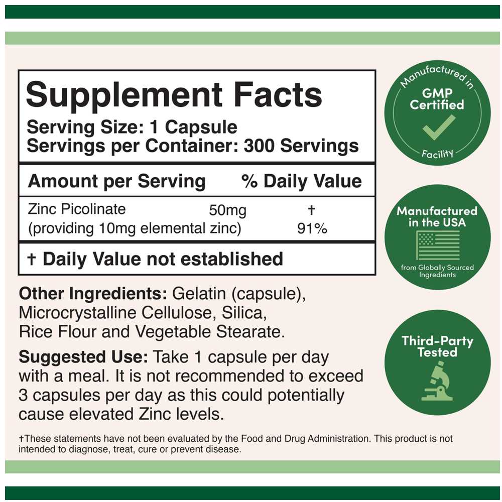 Double Wood Zinc Picolinate 50 Mg – 300 Capsules