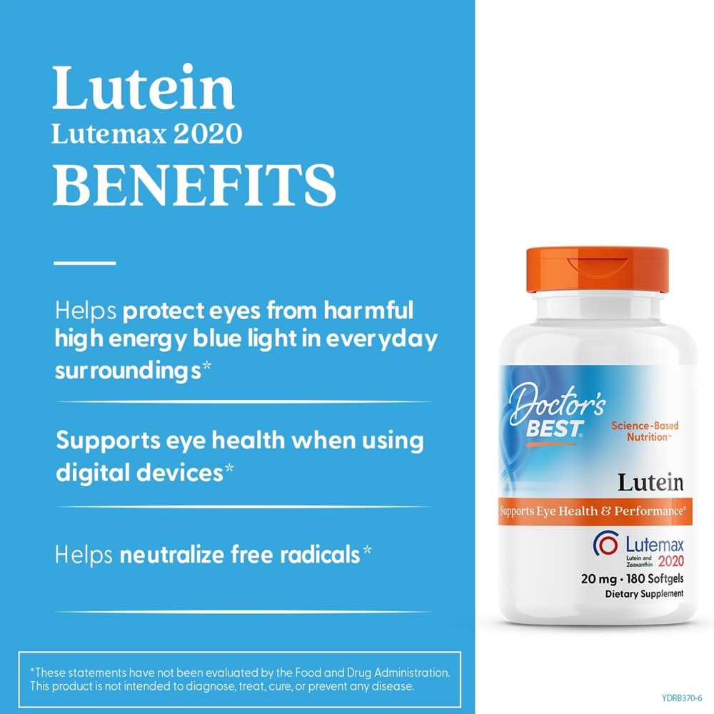 Doctor's Best Lutein, 20 Mg, Supports Eye Health & Performance 180 Softgels