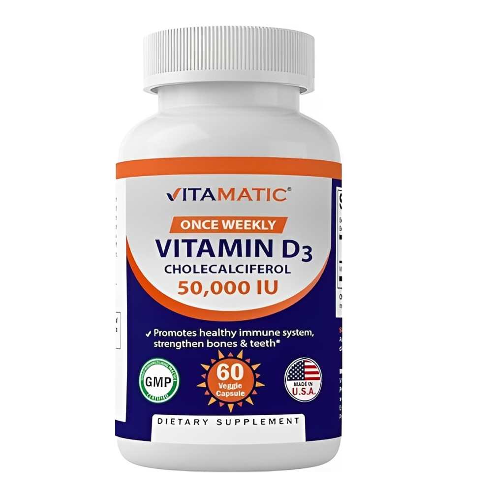 Vitamatic Vitamin D3 (Cholecalciferol) 50,000 IU – Immune, Bone & Teeth Support – 60 Capsules