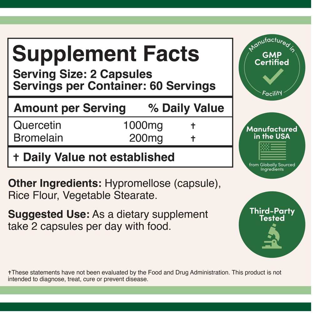 Double Wood Quercetin with Bromelain – 1200 Mg – 120 Capsules