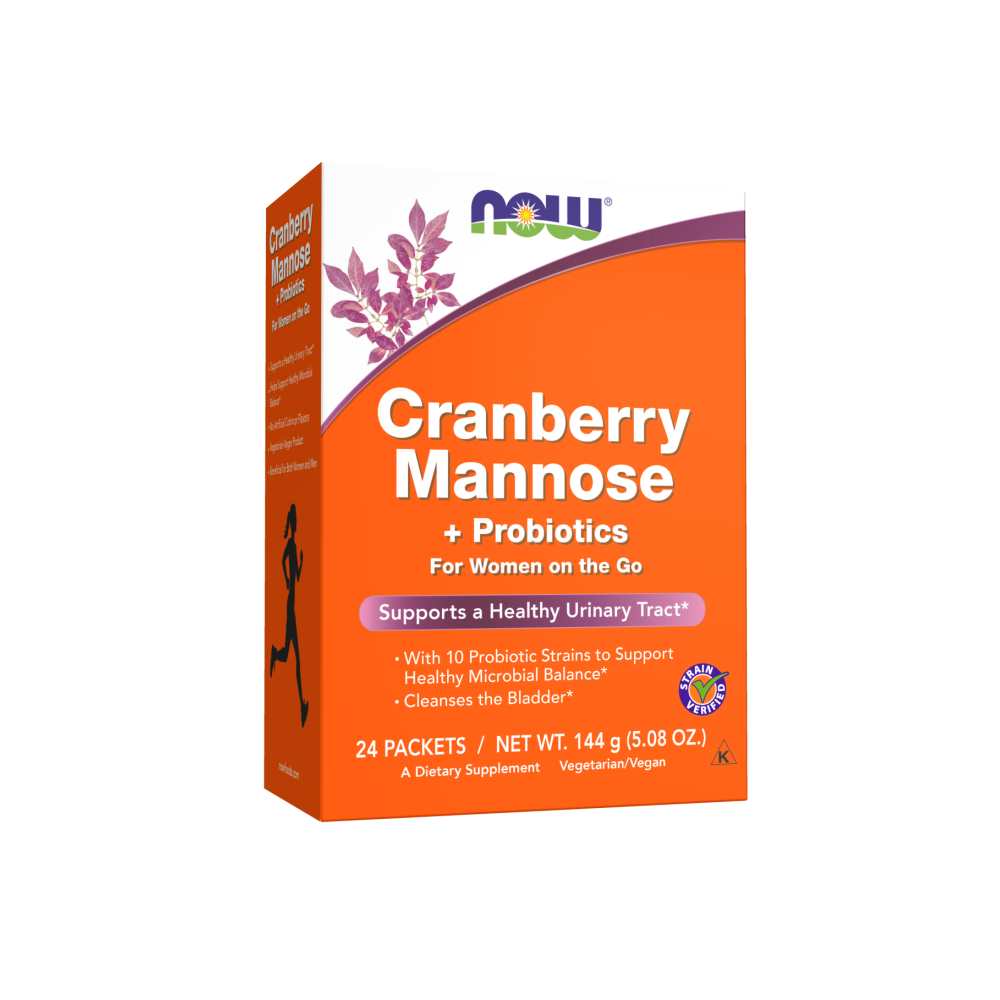 Now Foods Cranberry Mannose + Probiotics – Urinary Tract & Microbial Balance Support with 10 Probiotic Strains – 24 Packets / 144 G – Vegan