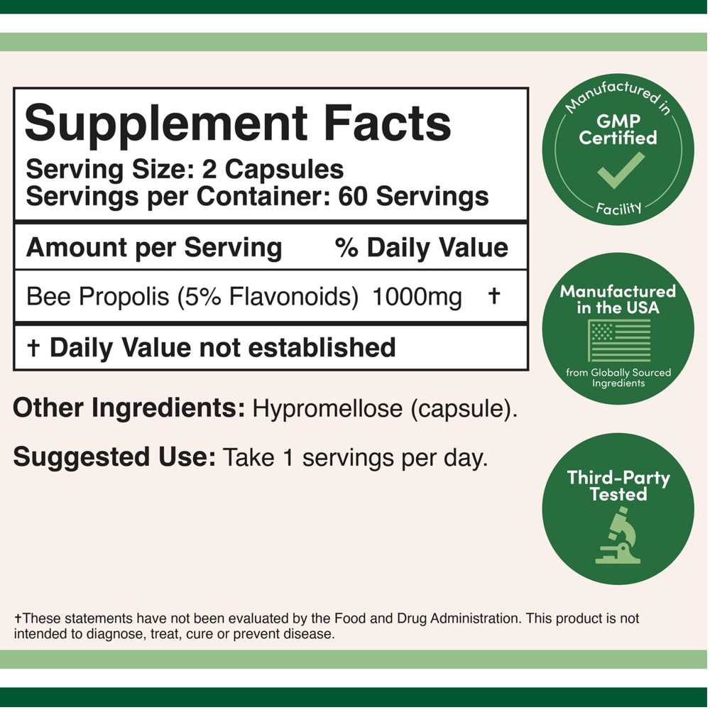 Double Wood Bee Propolis – 1000mg High-Flavonoid Immune Support | 120 Capsules