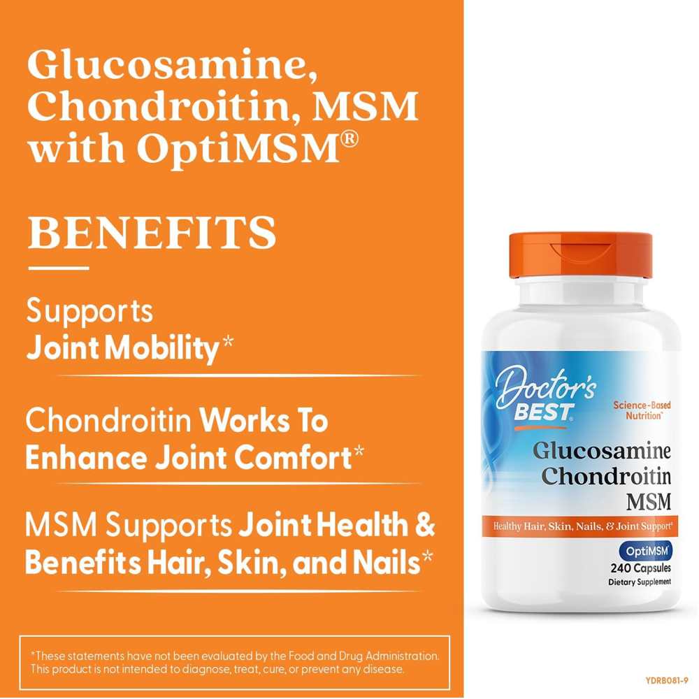 Doctor's Best Glucosamine Chondroitin Msm with Opti Msm, 240 Veggie Caps