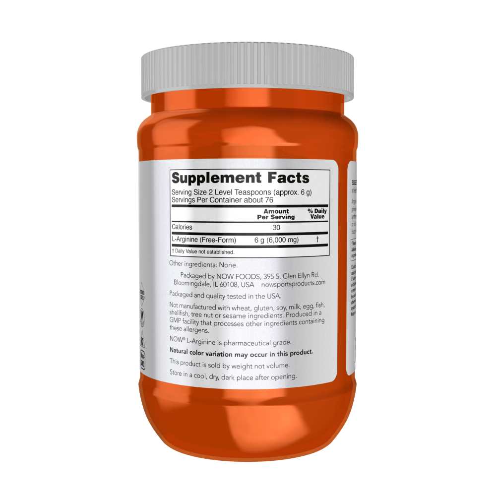 Now Sports L-Arginine Powder – Pure Nitric Oxide Precursor – 454 G