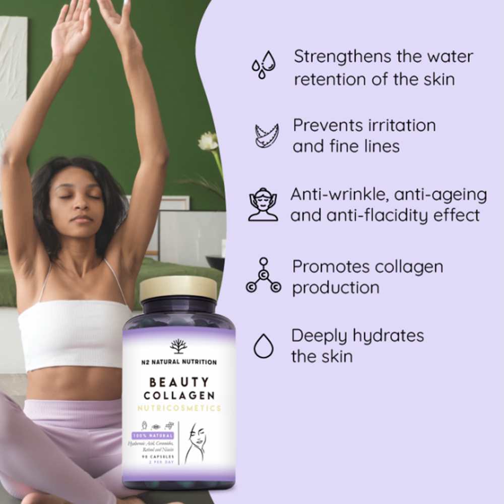 Beauty Collagen by N2 Natural Nutrition – 90 Capsules | Skin Support with Hyaluronic Acid & Retinol