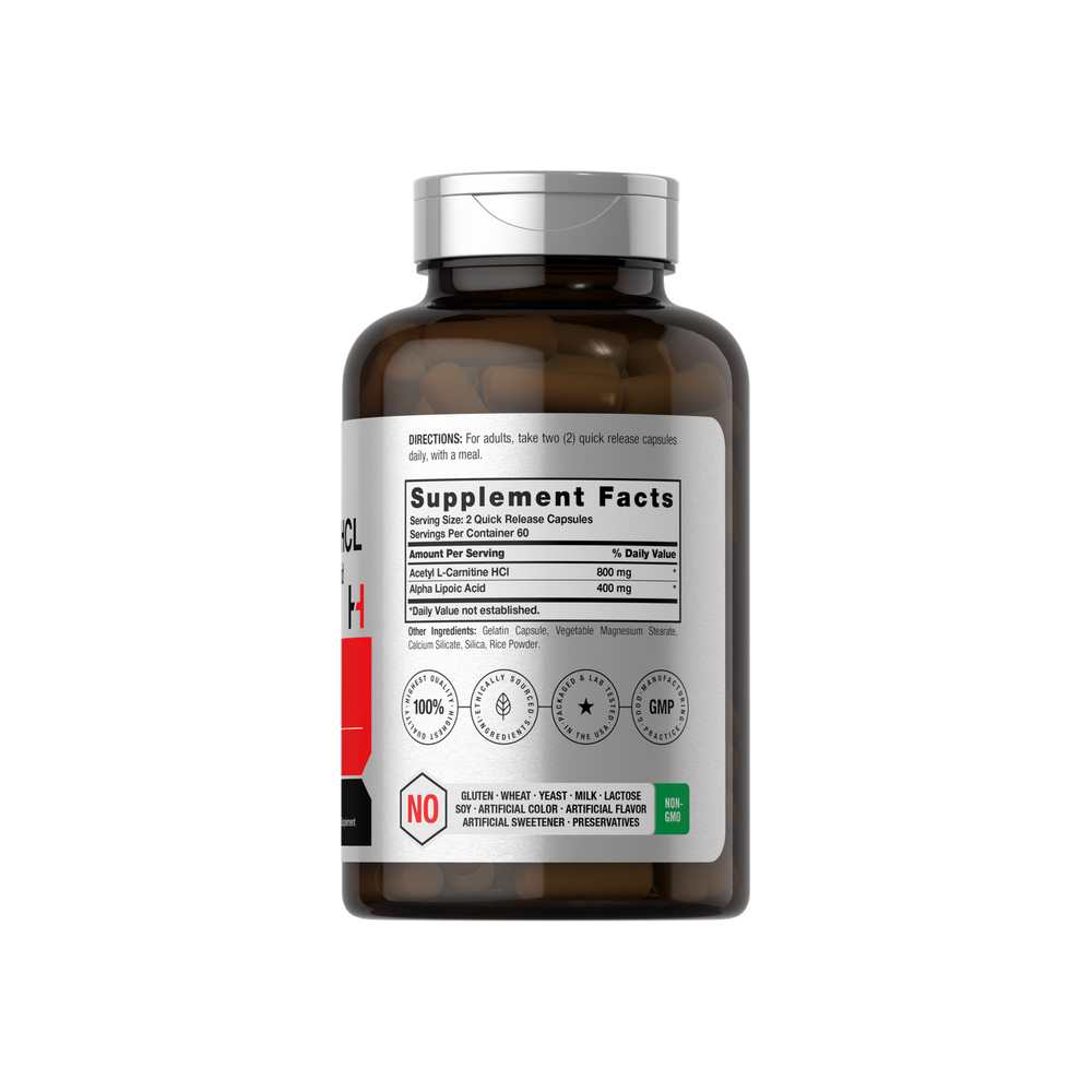 Horbäach Acetyl L-Carnitine Hcl & Alpha Lipoic Acid 1200mg per Serving | 120 Capsules