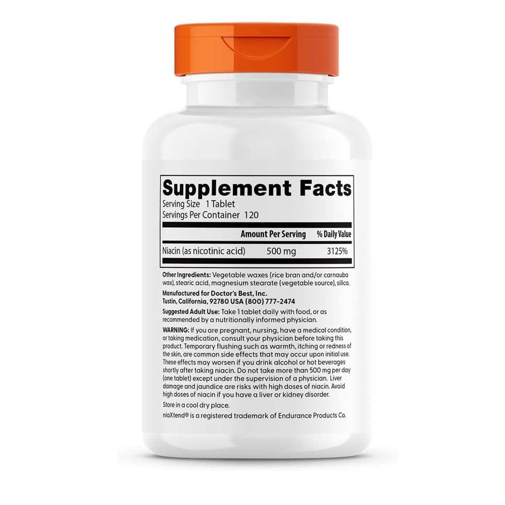 Doctor's Best Sustained-Release Niacin with Nia Xtend 500mg Tablets 120 Count