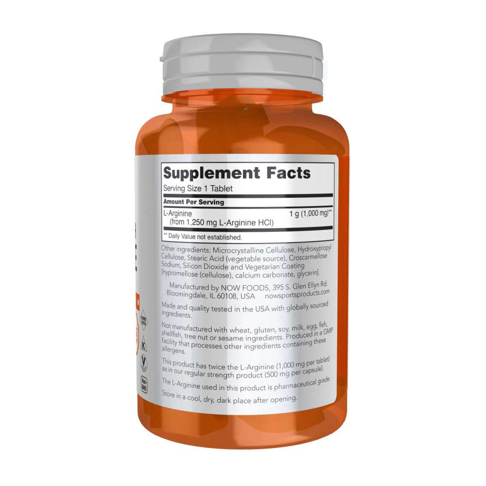 Now Sports L-Arginine 1000 Mg – Double Strength Nitric Oxide Precursor – Muscle Performance Support – 60 Tablets