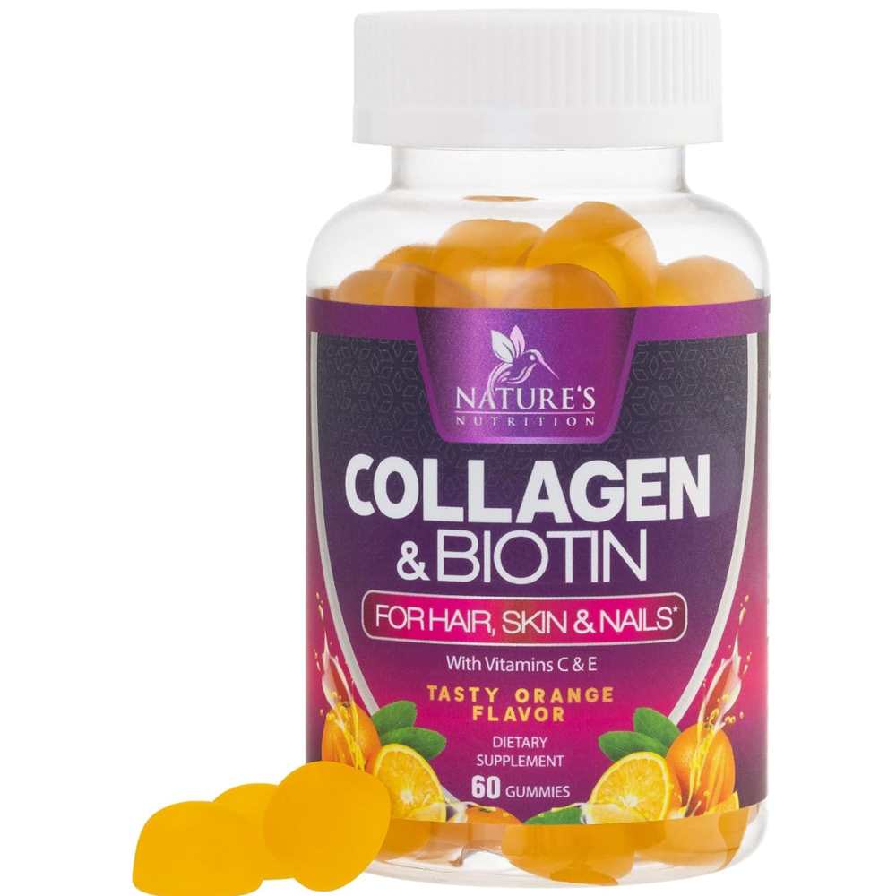 Collagen & Biotin Gummies by Nature’s Nutrition – 60 Orange-Flavored Gummies | Beauty Support Supplement