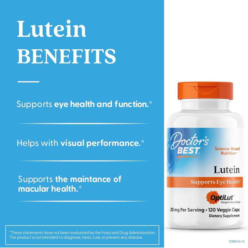 Doctor's Best Lutein from Opti Lut, 20 Mg per Serving, 120 Veggie Caps