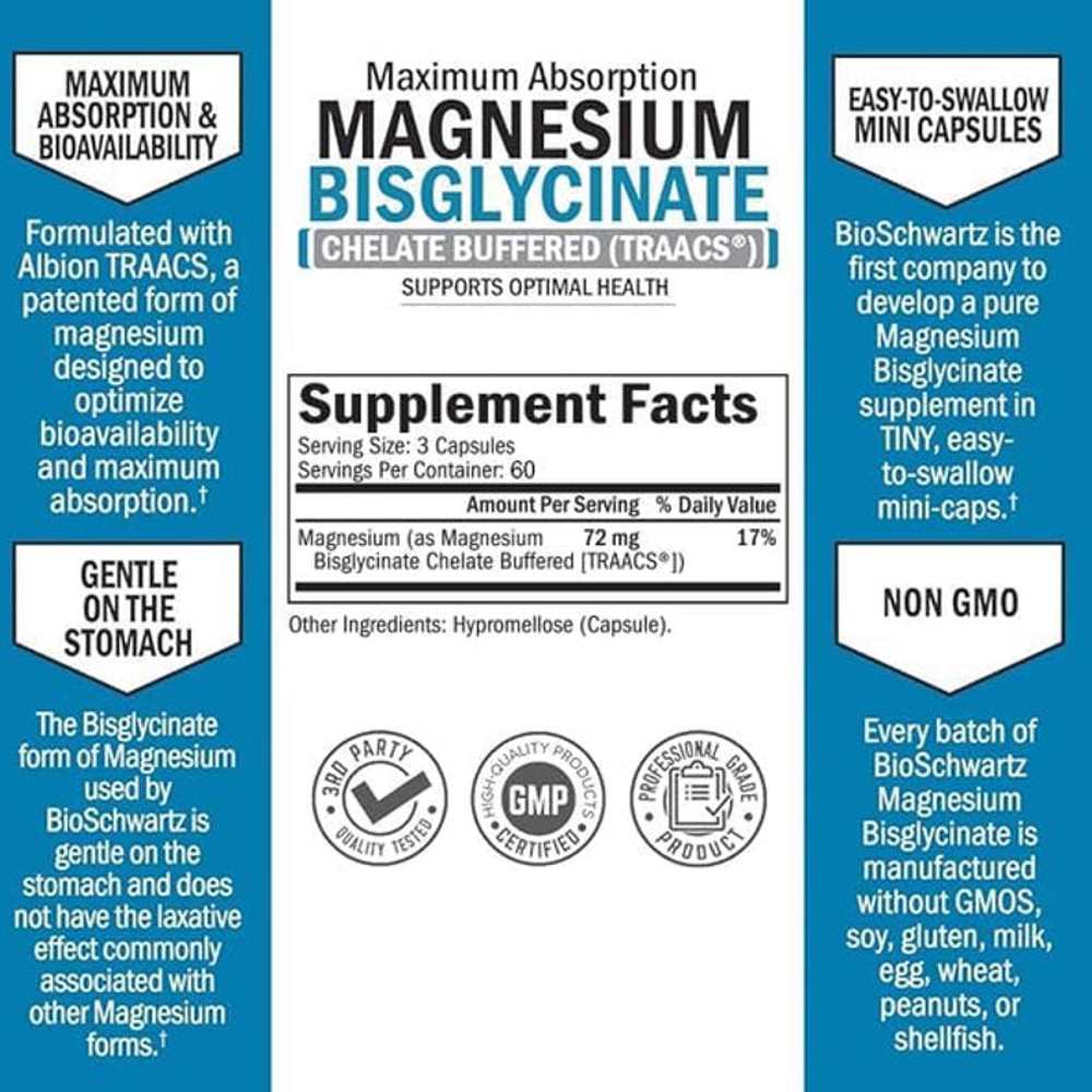 Bio Schwartz Magnesium Bisglycinate – 180 Capsules