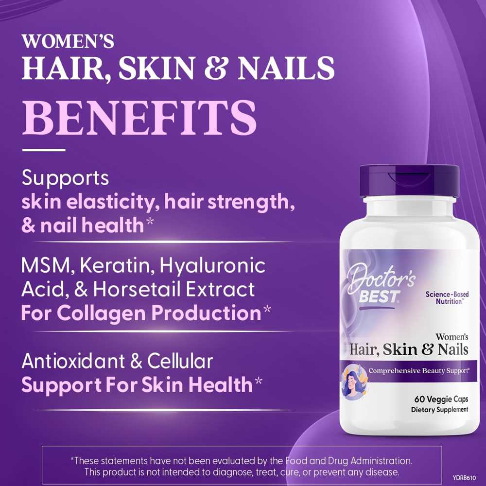 Doctor's Best Women's Hair, Skin & Nails Veggie Caps 60 Count