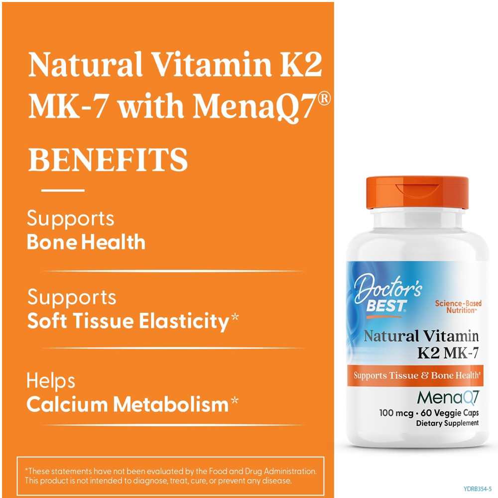 Doctor's Best Natural Vitamin K2 Mk-7 with Mena Q7, 100 Mcg, 60 Veggie Caps