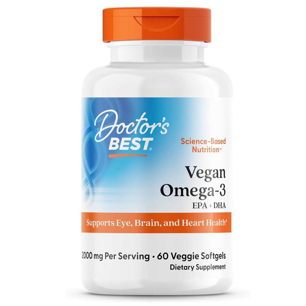 Doctor's Best Vegan Omega-3 2000mg Veggie Softgels 60 Count (1000mg per Softgel)