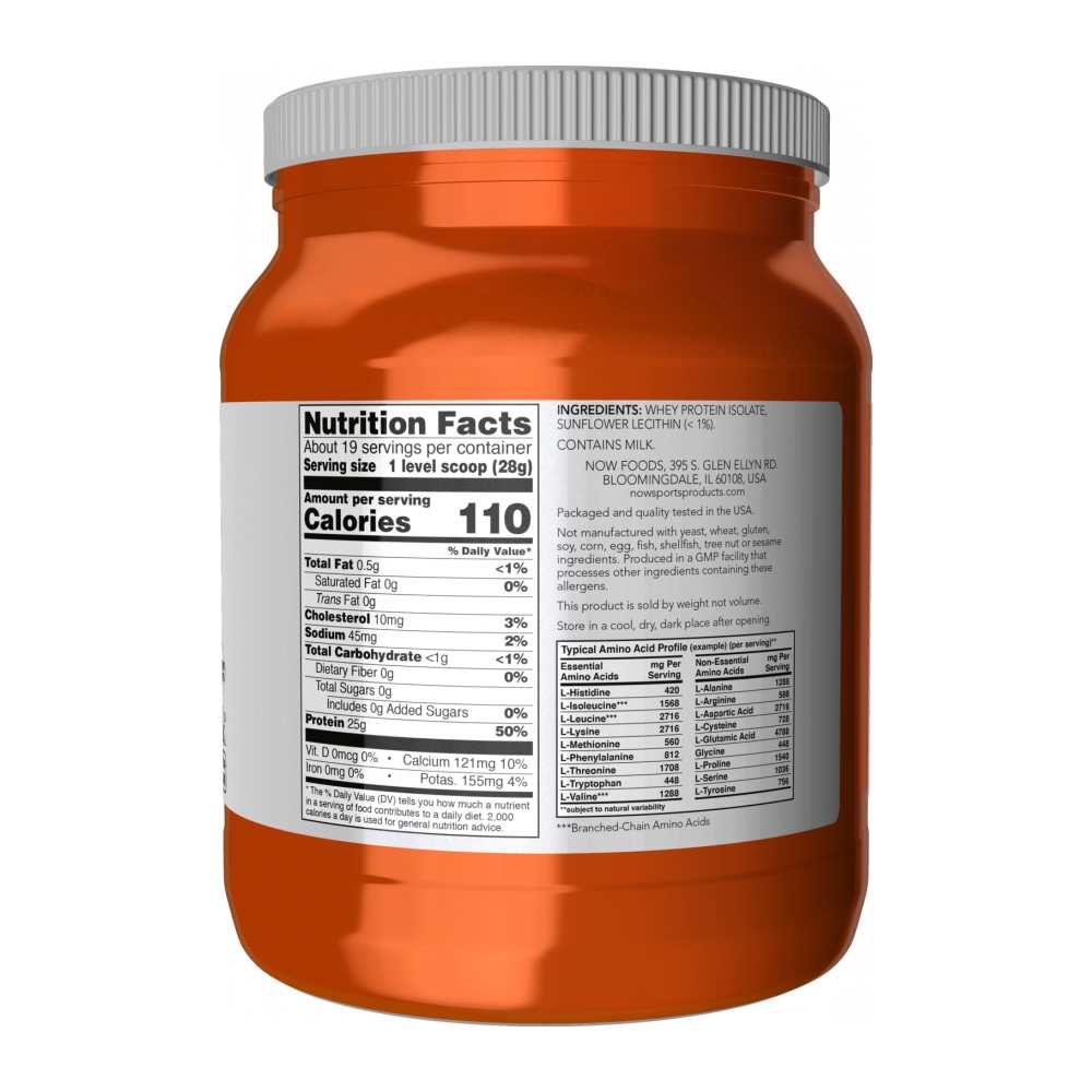 Now Sports Whey Protein Isolate – Unflavored Powder – Pure 25g Protein per Serving – Muscle Recovery & Strength – 544g
